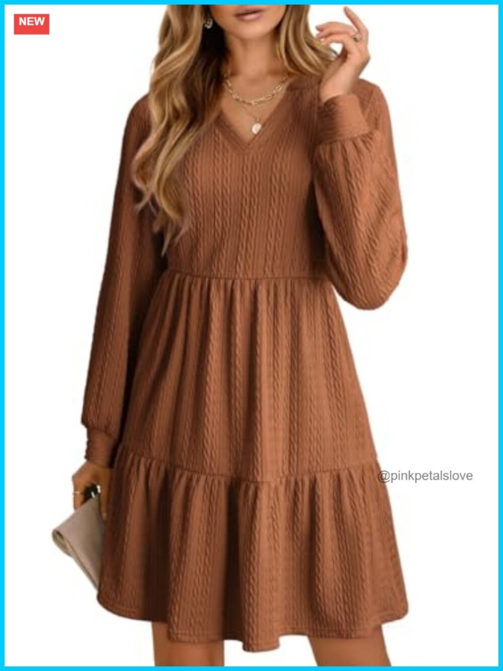 Long Sleeve V Neck Textured Tiered Ruffle A-Line Mini Babydoll Dress